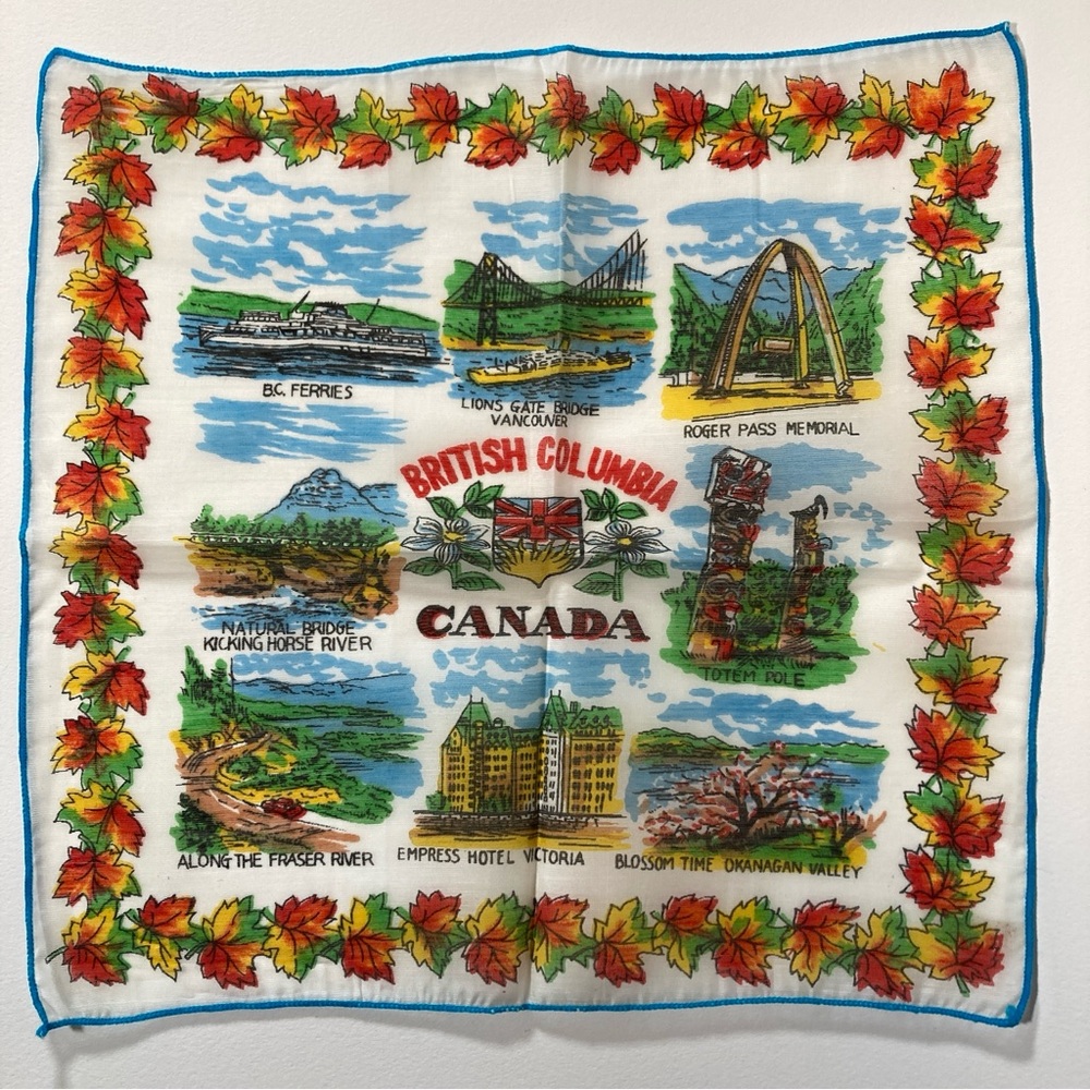 Vintage British Columbia Souvenir travel handkerchief